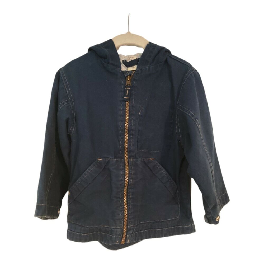 OshKosh Boys Jacket Hooded Lined  Zipper Front Navy cotton lightweight Sz 4